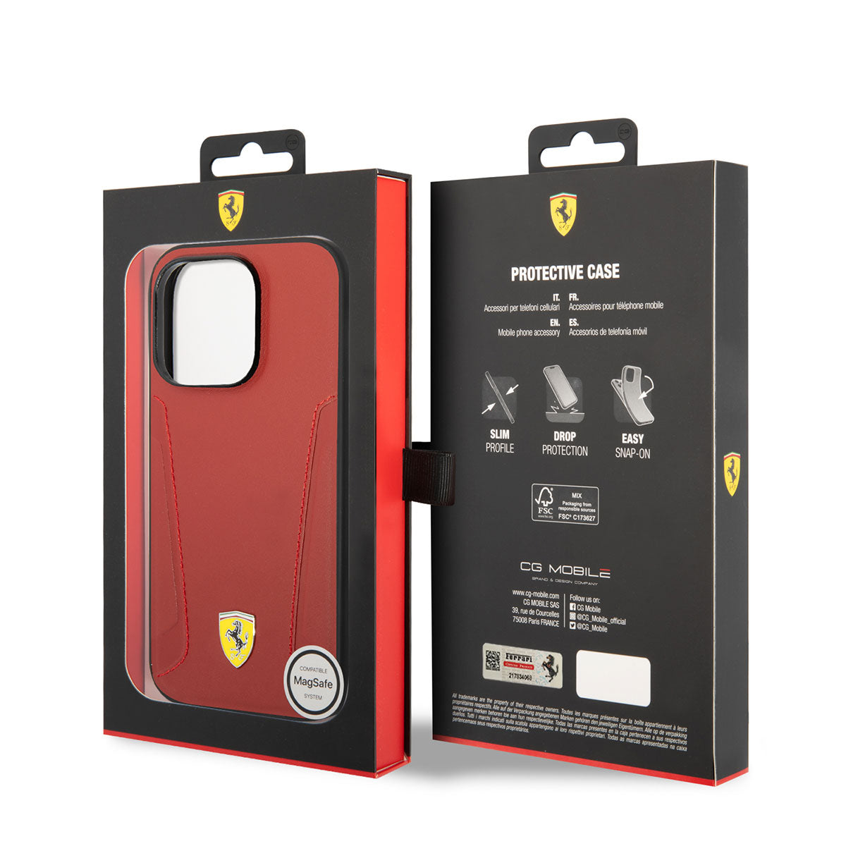 iPhone 14 Pro Max Kılıf Ferrari M-safe Şarj Özellikli Deri Kenarları Damgalı Dizayn Kılıf