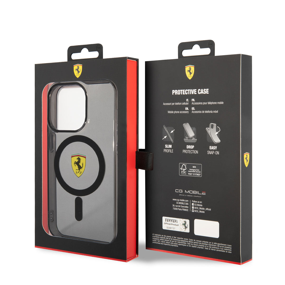 iPhone 14 Pro Max Kılıf Ferrari M-safe Şarj Özellikli Yarı Transparan Dizayn Kılıf