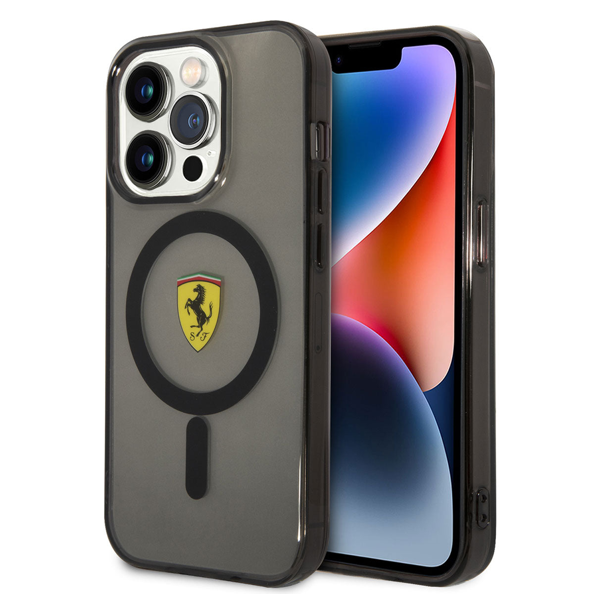 iPhone 14 Pro Max Kılıf Ferrari M-safe Şarj Özellikli Yarı Transparan Dizayn Kılıf