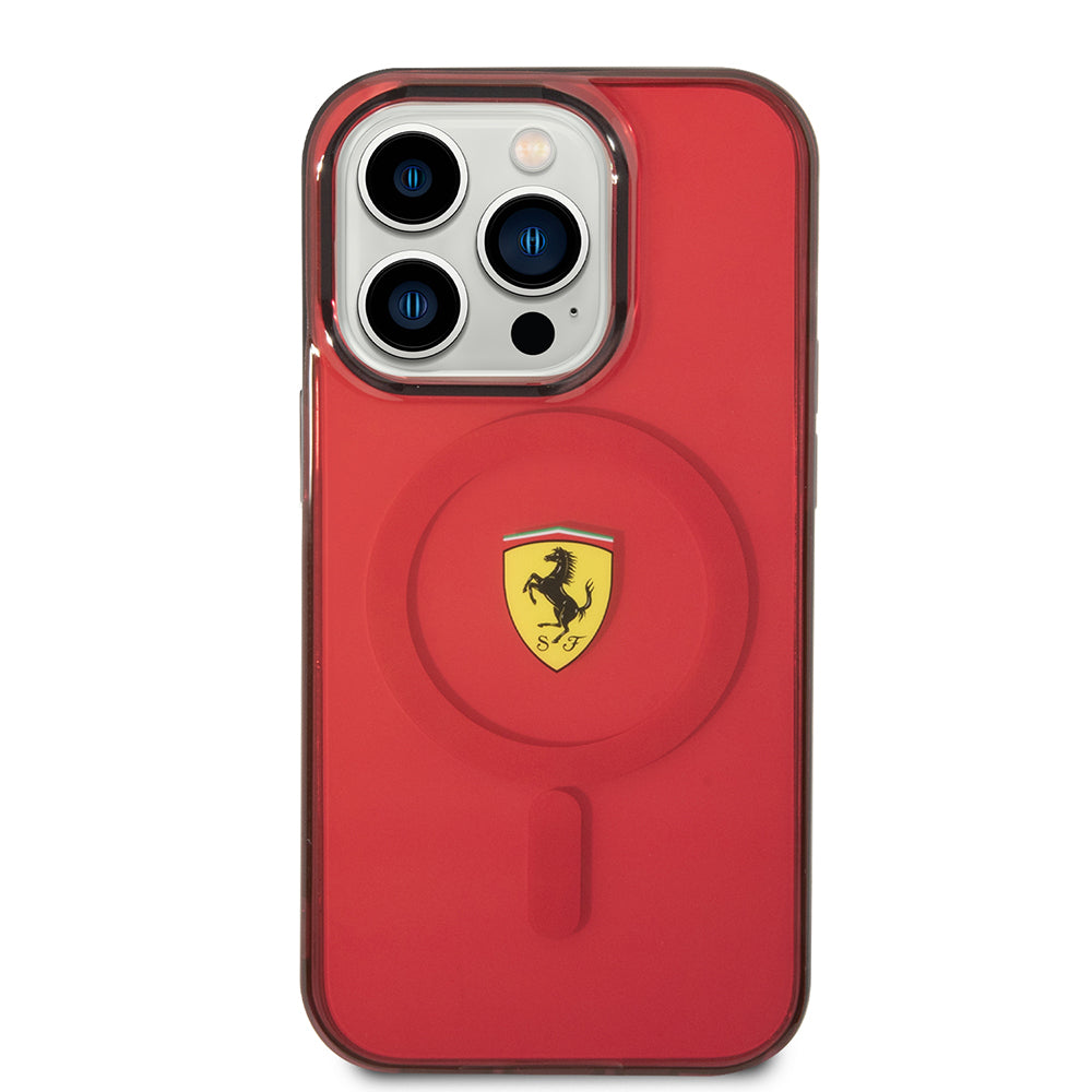 iPhone 14 Pro Max Kılıf Ferrari M-safe Şarj Özellikli Yarı Transparan Dizayn Kılıf