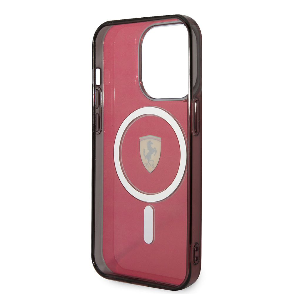 iPhone 14 Pro Max Kılıf Ferrari M-safe Şarj Özellikli Yarı Transparan Dizayn Kılıf