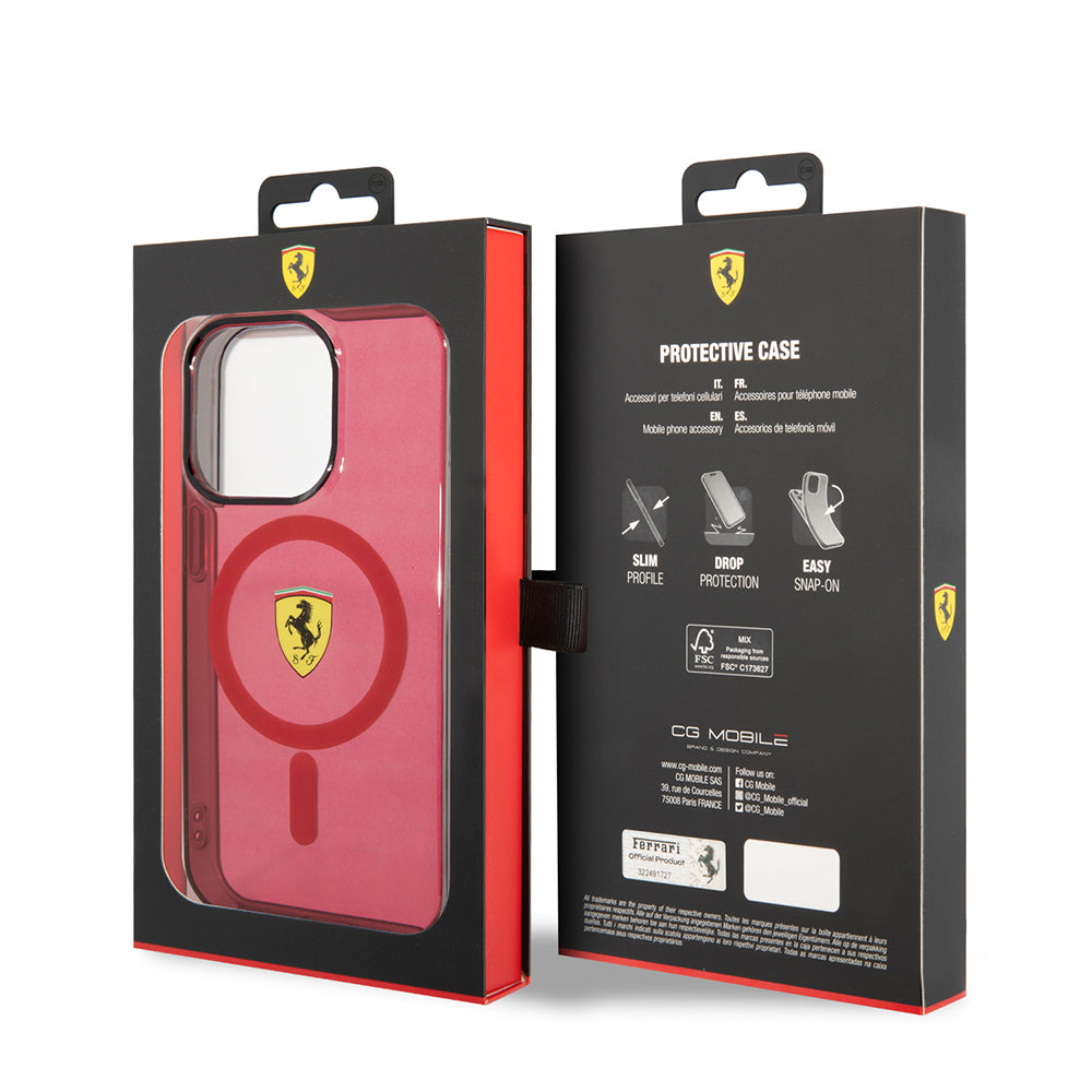 iPhone 14 Pro Max Kılıf Ferrari M-safe Şarj Özellikli Yarı Transparan Dizayn Kılıf