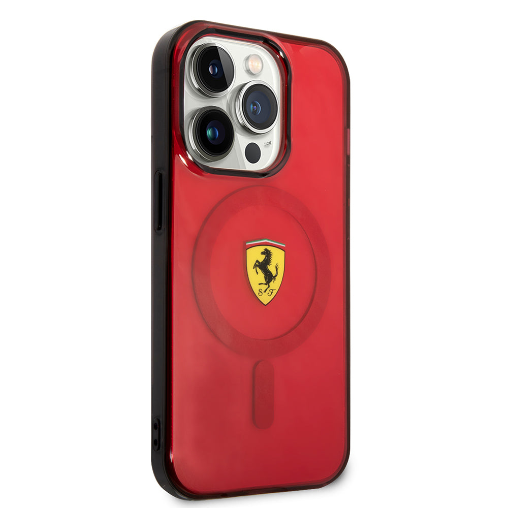 iPhone 14 Pro Max Kılıf Ferrari M-safe Şarj Özellikli Yarı Transparan Dizayn Kılıf
