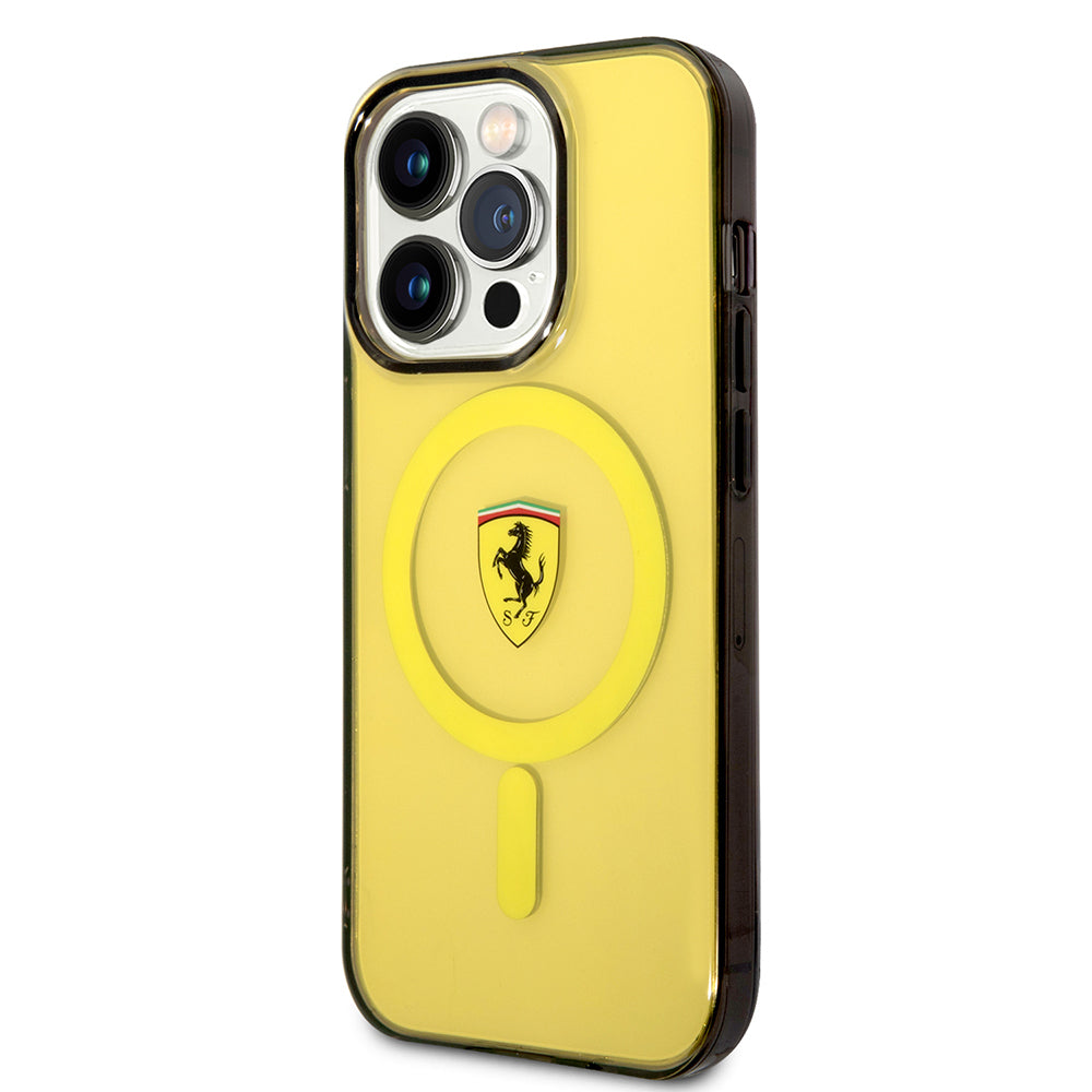 iPhone 14 Pro Max Kılıf Ferrari M-safe Şarj Özellikli Yarı Transparan Dizayn Kılıf