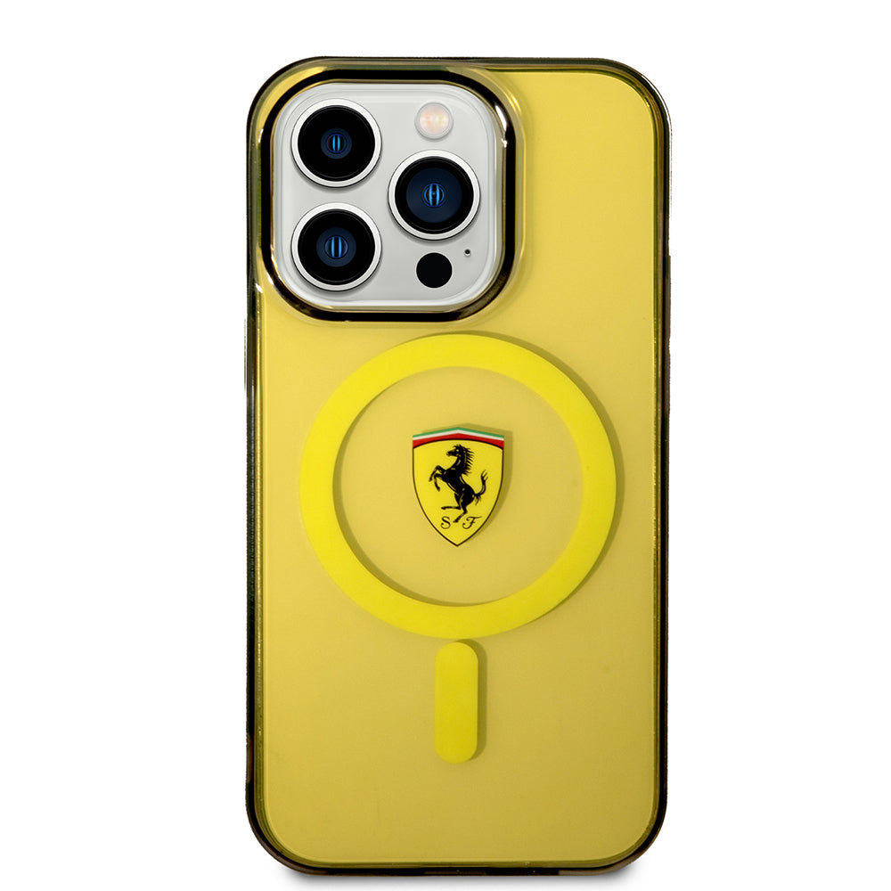 iPhone 14 Pro Max Kılıf Ferrari M-safe Şarj Özellikli Yarı Transparan Dizayn Kılıf