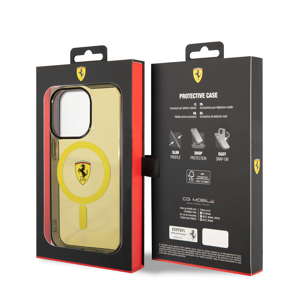 iPhone 14 Pro Max Kılıf Ferrari M-safe Şarj Özellikli Yarı Transparan Dizayn Kılıf