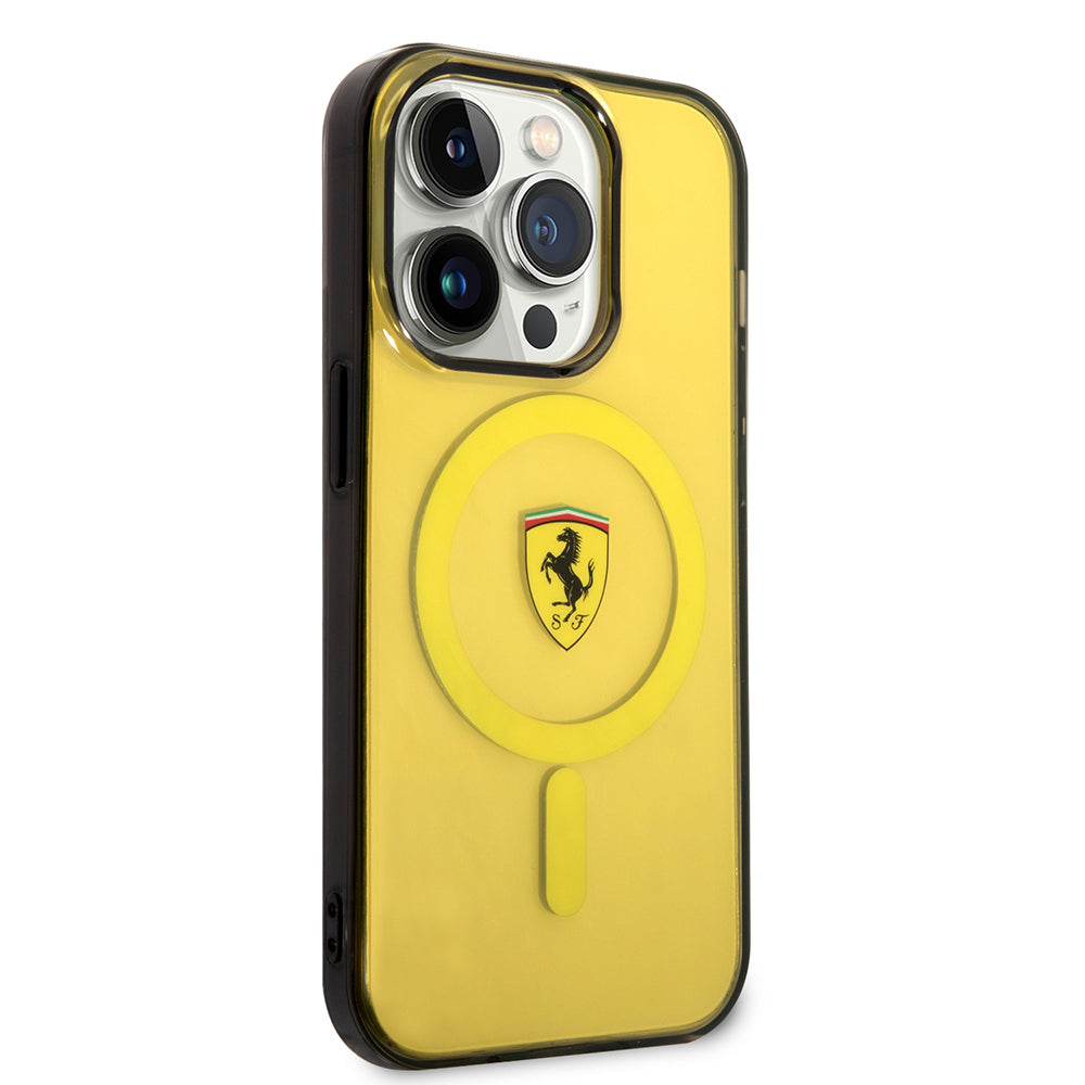 iPhone 14 Pro Max Kılıf Ferrari M-safe Şarj Özellikli Yarı Transparan Dizayn Kılıf