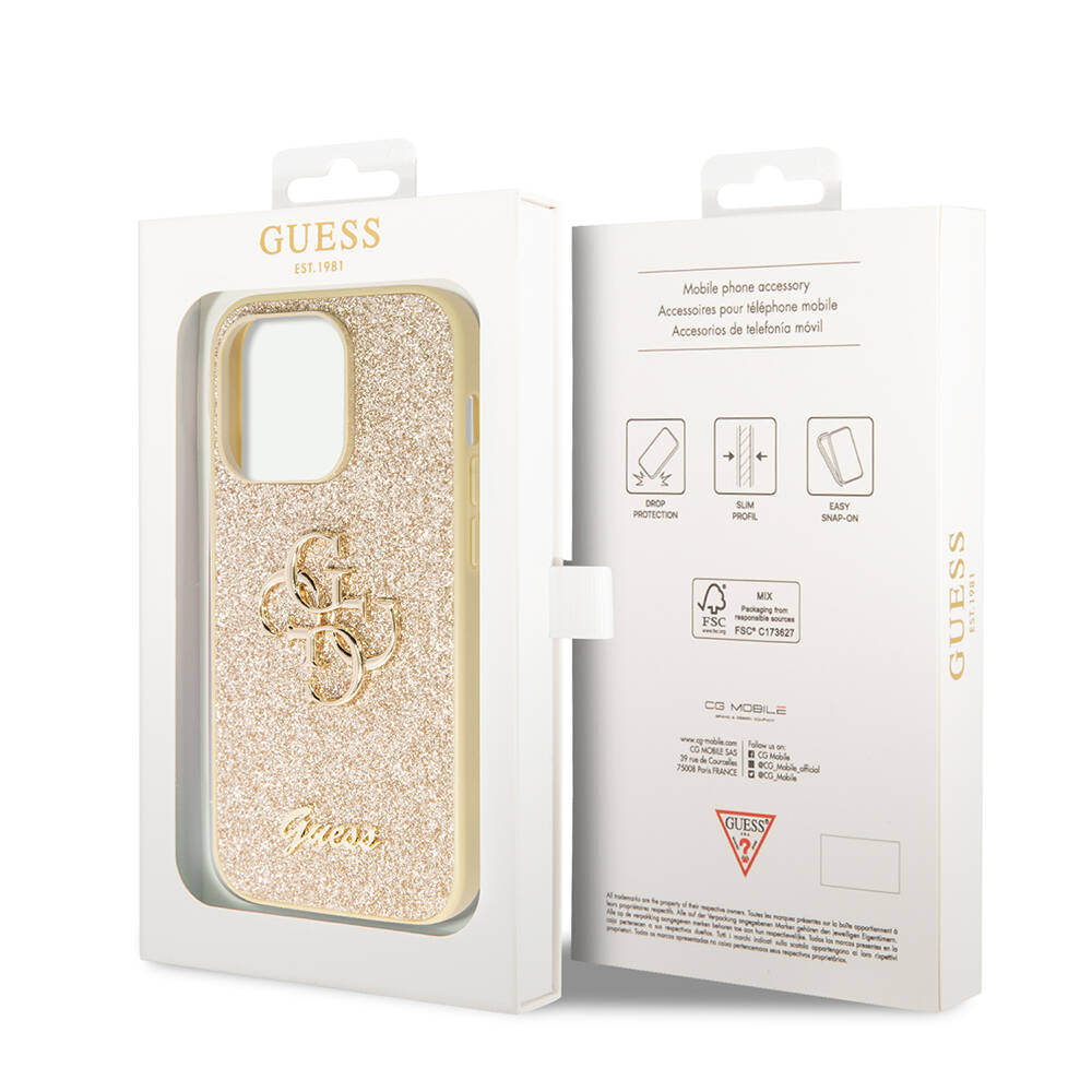 iPhone 14 Pro Max Kılıf Guess Orijinal Lisanslı 4G Büyük Metal Logolu Glitter Kılıf
