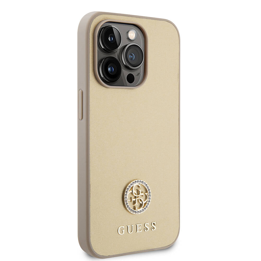 iPhone 14 Pro Max Kılıf Guess Orijinal Lisanslı Deri 4G Metal Logo Strass Kılıf