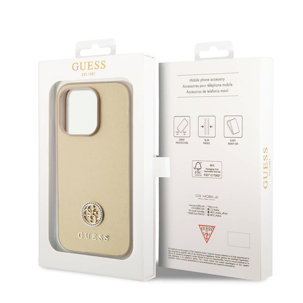 iPhone 14 Pro Max Kılıf Guess Orijinal Lisanslı Deri 4G Metal Logo Strass Kılıf