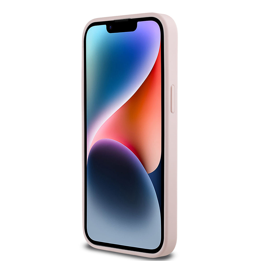 iPhone 14 Pro Max Kılıf Guess Orijinal Lisanslı M-safe Şarj Özellikli Taneli Çiçek Tasarımlı Metal Yazı Logolu Kılıf