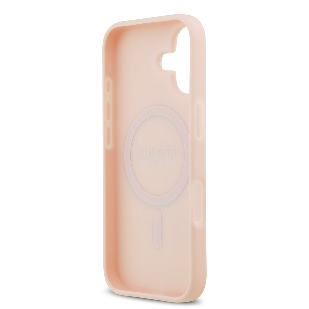 iPhone 17 Kılıf Guess Orijinal Lisanslı M-safe Şarj Özellikli Taneli Çiçek Tasarımlı Metal Yazı Logolu Kılıf