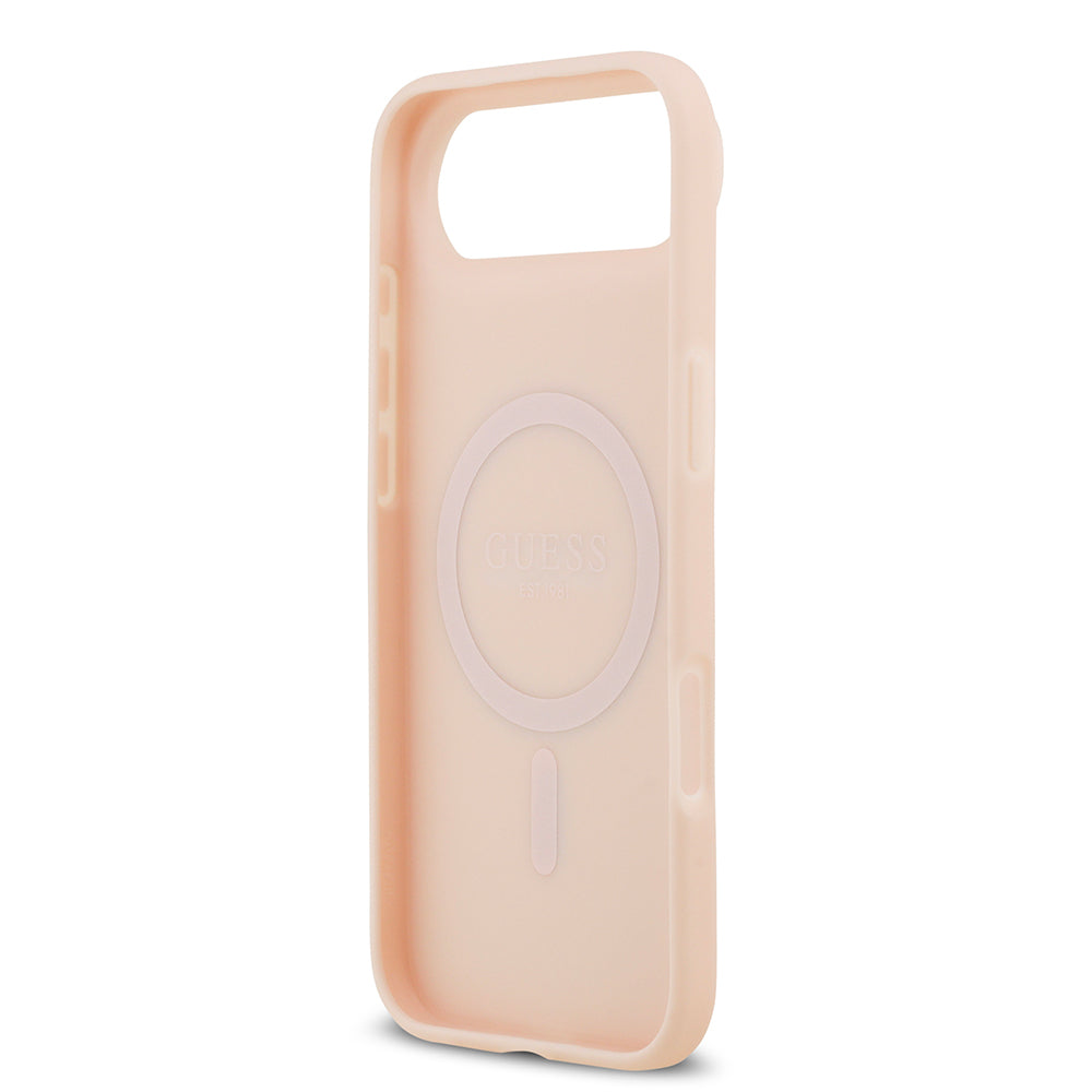 iPhone 17 Air Kılıf Guess Orijinal Lisanslı M-safe Şarj Özellikli Taneli Çiçek Tasarımlı Metal Yazı Logolu Kılıf