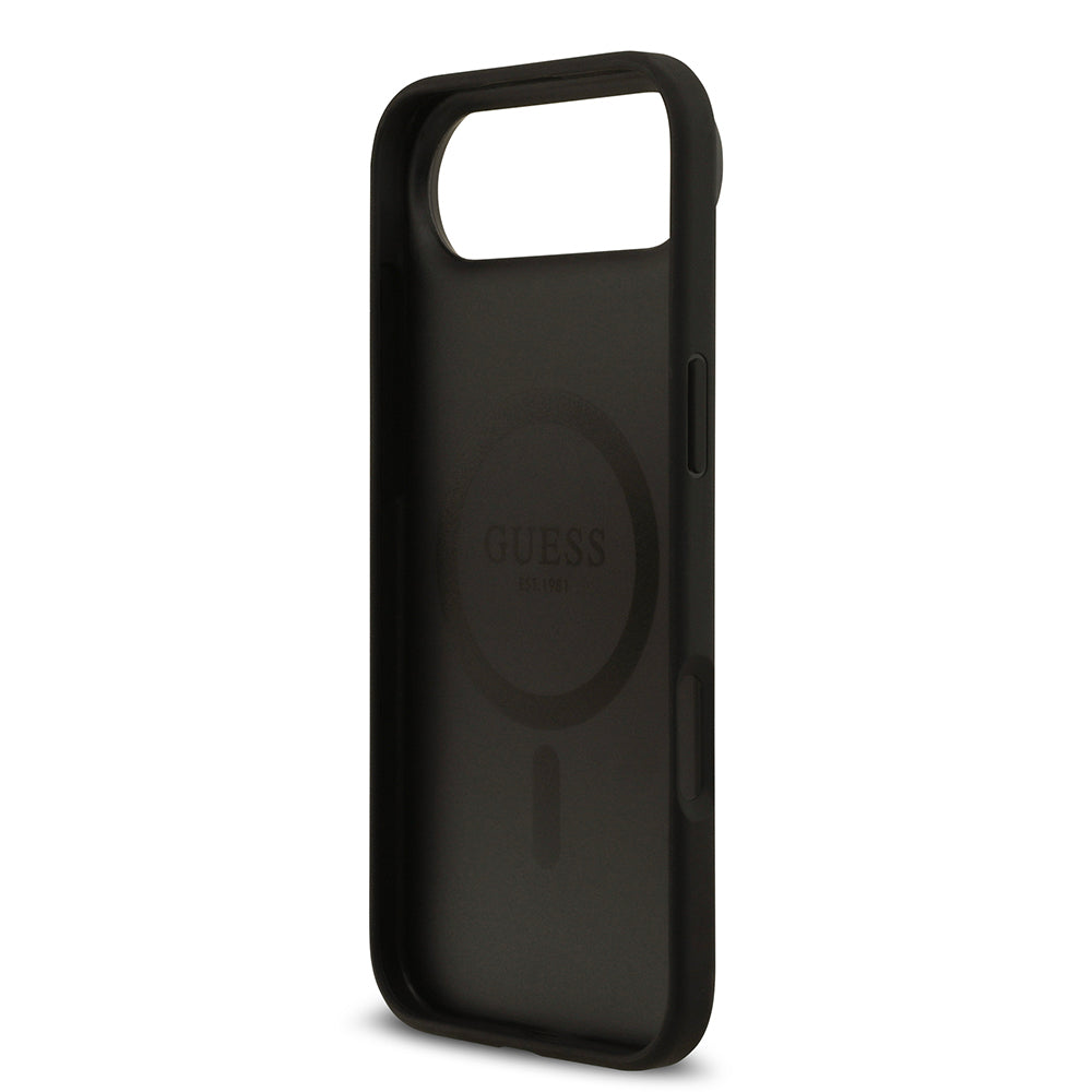 iPhone 17 Air Kılıf Guess Orijinal Lisanslı M-safe Şarj Özellikli Taneli Çiçek Tasarımlı Metal Yazı Logolu Kılıf