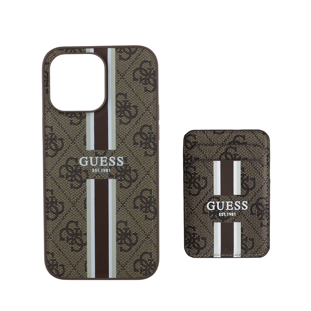 iPhone 14 Pro Max Kılıf Guess Orijinal Lisanslı M-safe Şarj Özellikli 4G Desenli Çizgili Kartlıklı Kılıf