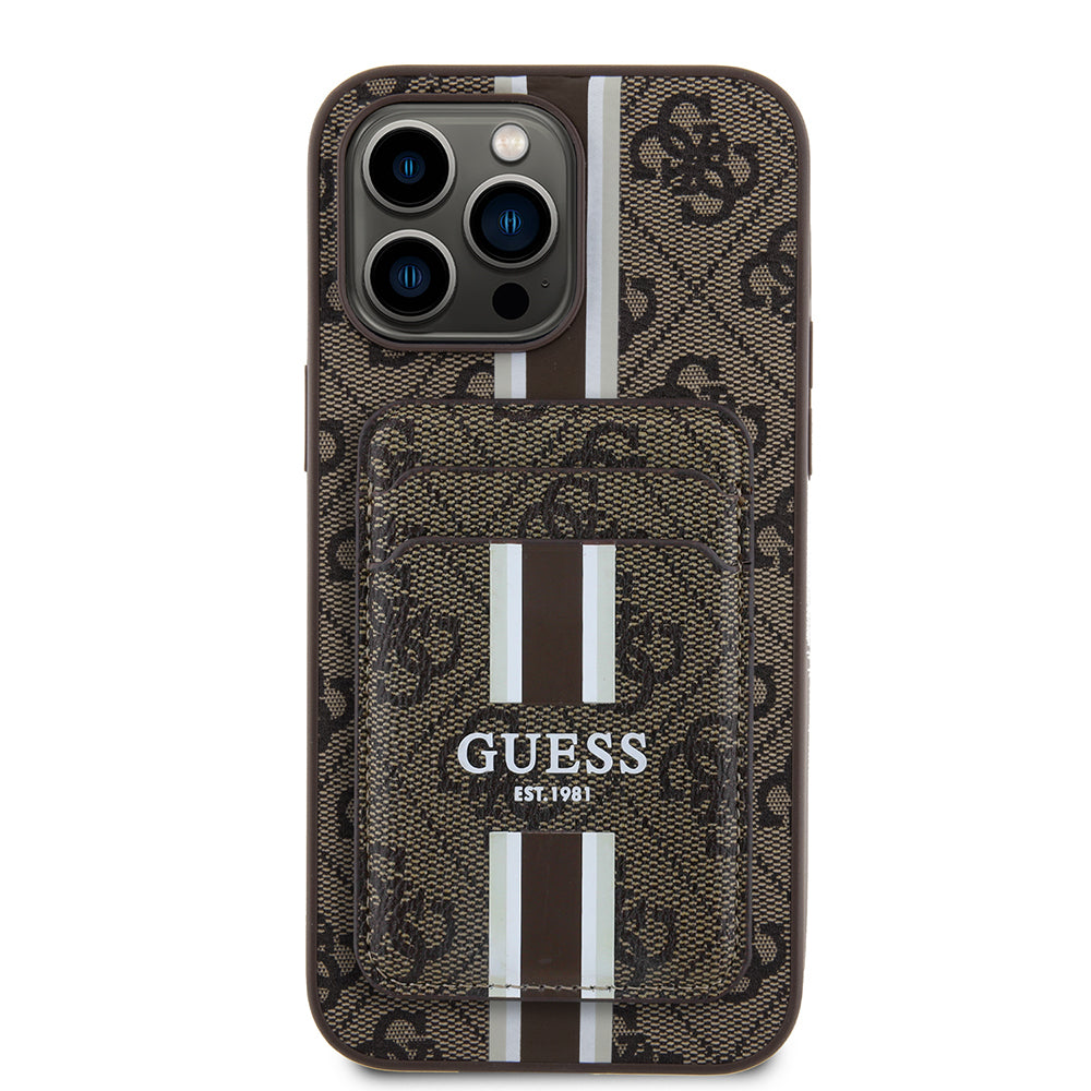 iPhone 14 Pro Max Kılıf Guess Orijinal Lisanslı M-safe Şarj Özellikli 4G Desenli Çizgili Kartlıklı Kılıf