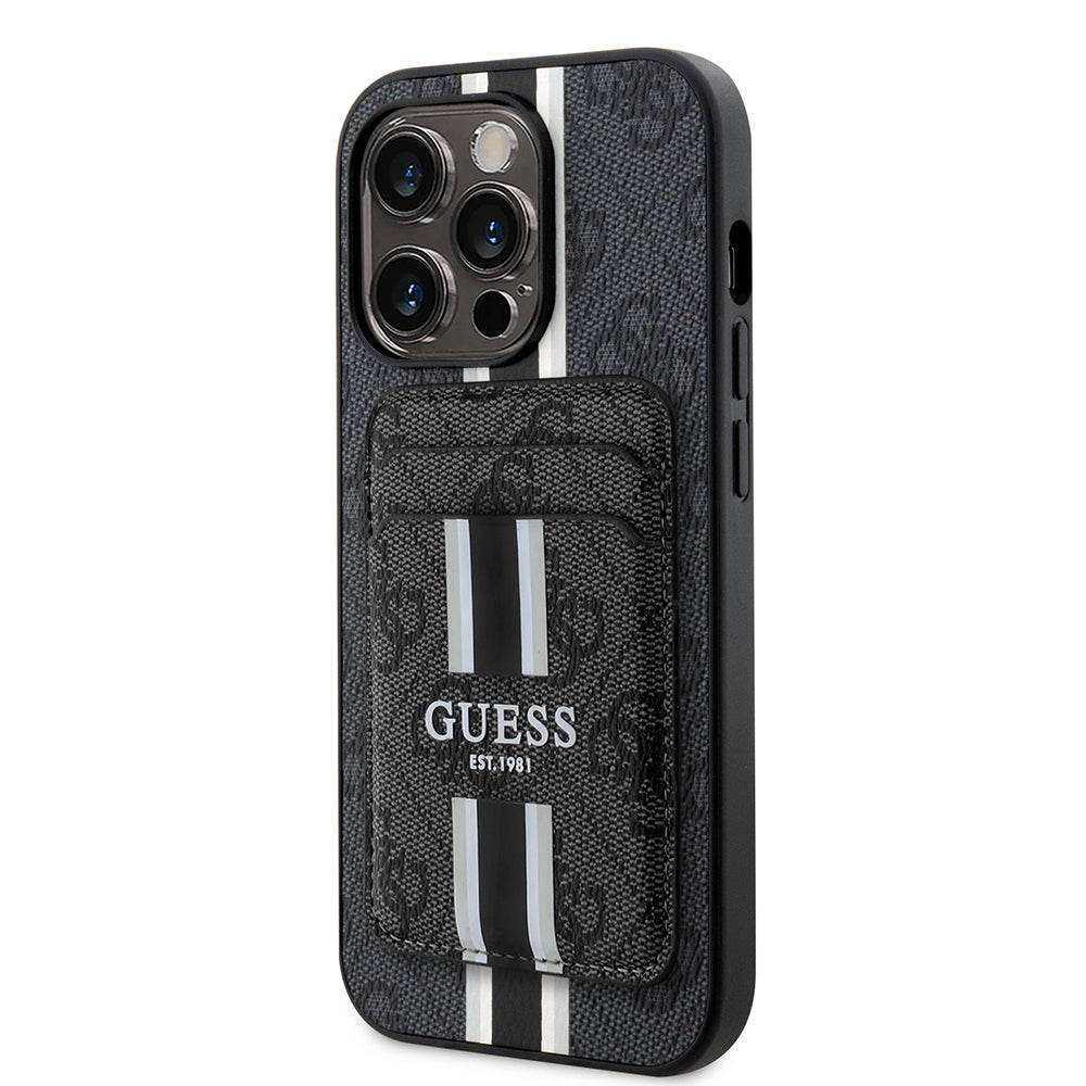 iPhone 14 Pro Max Kılıf Guess Orijinal Lisanslı M-safe Şarj Özellikli 4G Desenli Çizgili Kartlıklı Kılıf