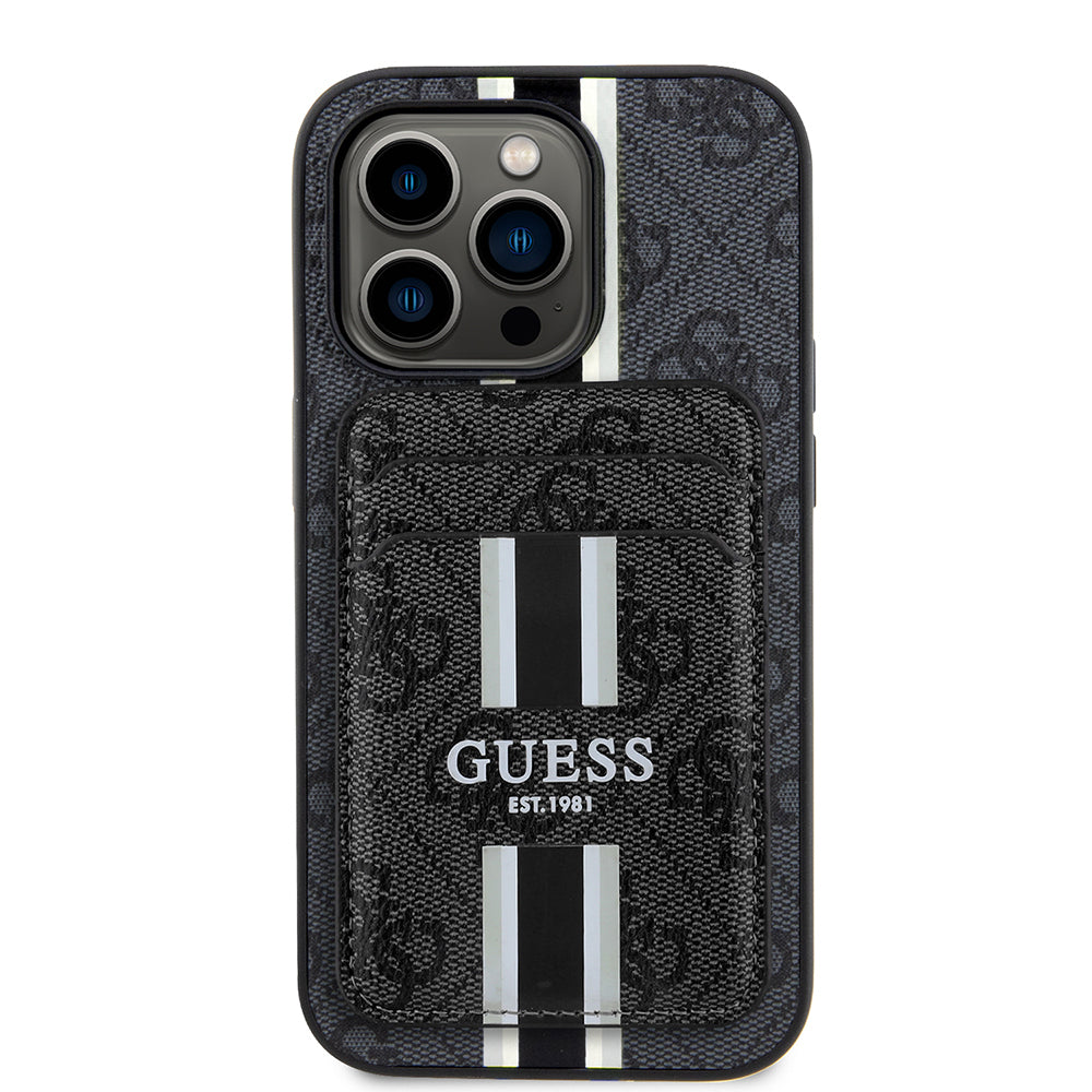 iPhone 14 Pro Max Kılıf Guess Orijinal Lisanslı M-safe Şarj Özellikli 4G Desenli Çizgili Kartlıklı Kılıf