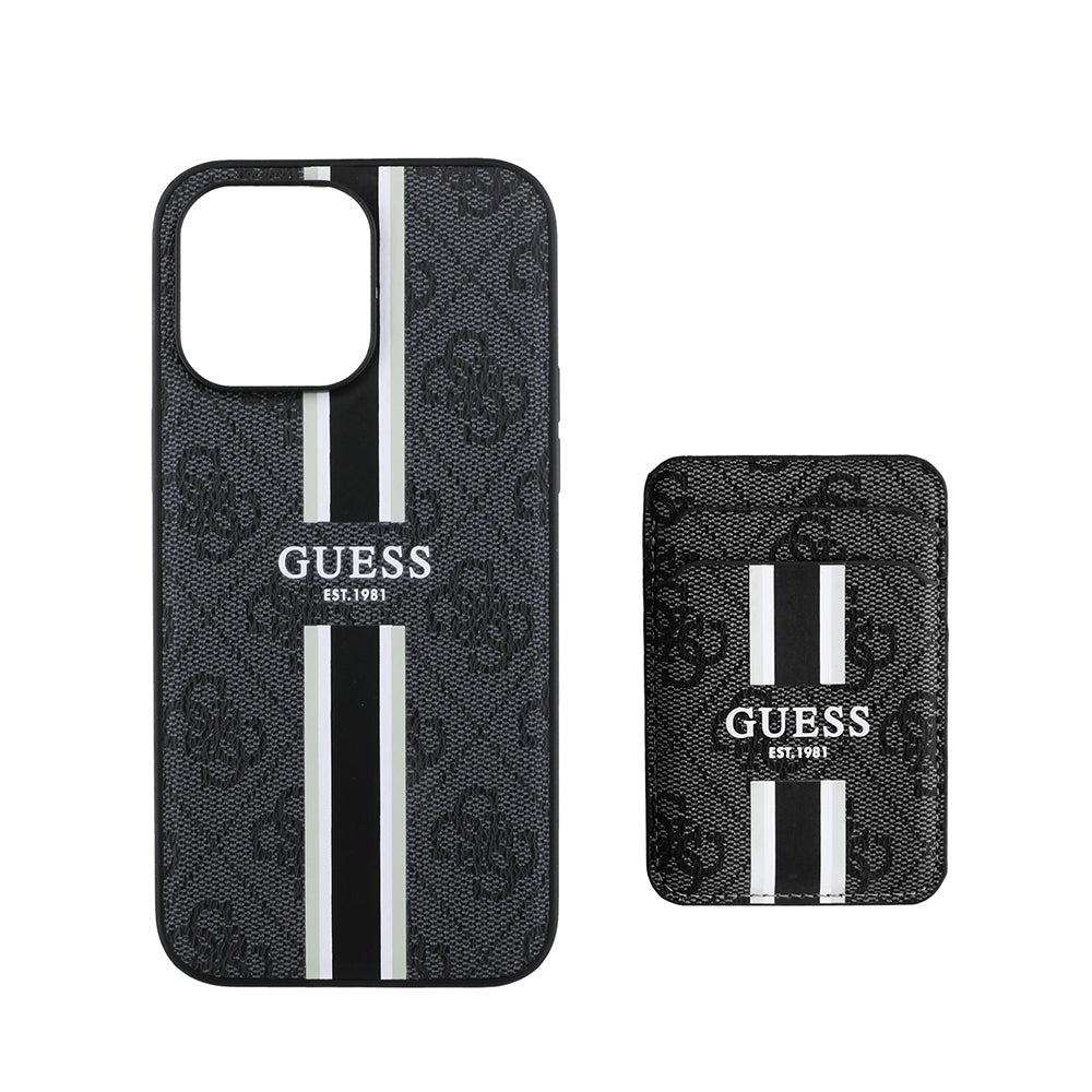 iPhone 14 Pro Max Kılıf Guess Orijinal Lisanslı M-safe Şarj Özellikli 4G Desenli Çizgili Kartlıklı Kılıf