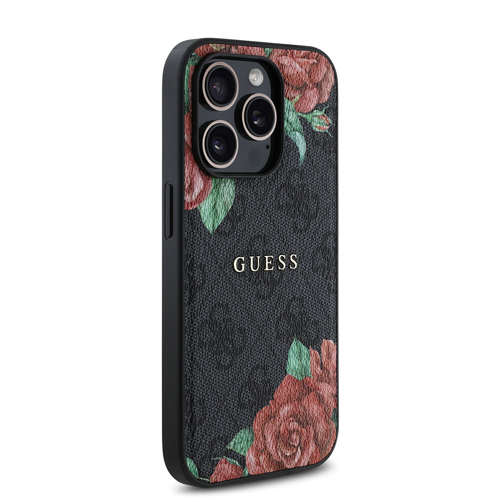 iPhone 14 Pro Max Kılıf Guess Orijinal Lisanslı M-safe Şarj Özellikli Gül Baskılı 4G Desenli Yazı Logolu Kılıf