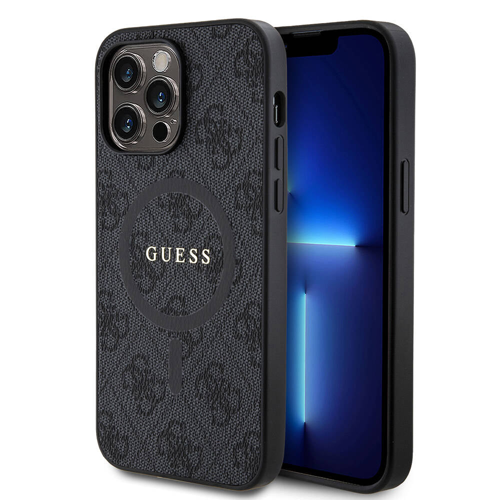 iPhone 14 Pro Max Kılıf Guess Orijinal Lisanslı M-safe Şarj Özellikli PU Halkalı 4G Desenli Yazı Logolu Kılıf
