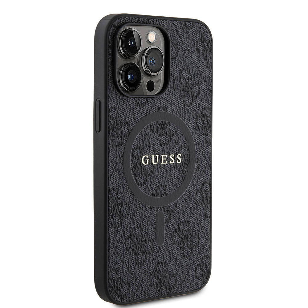 iPhone 14 Pro Max Kılıf Guess Orijinal Lisanslı M-safe Şarj Özellikli PU Halkalı 4G Desenli Yazı Logolu Kılıf