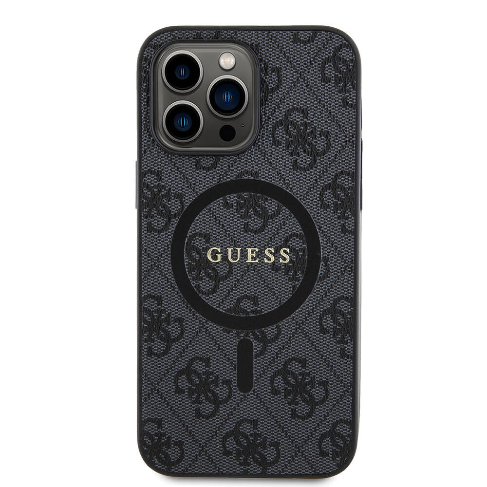 iPhone 14 Pro Max Kılıf Guess Orijinal Lisanslı M-safe Şarj Özellikli PU Halkalı 4G Desenli Yazı Logolu Kılıf