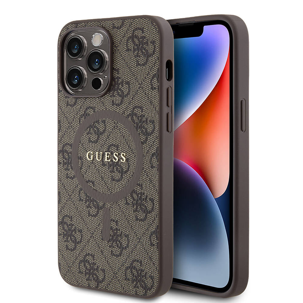 iPhone 14 Pro Max Kılıf Guess Orijinal Lisanslı M-safe Şarj Özellikli PU Halkalı 4G Desenli Yazı Logolu Kılıf