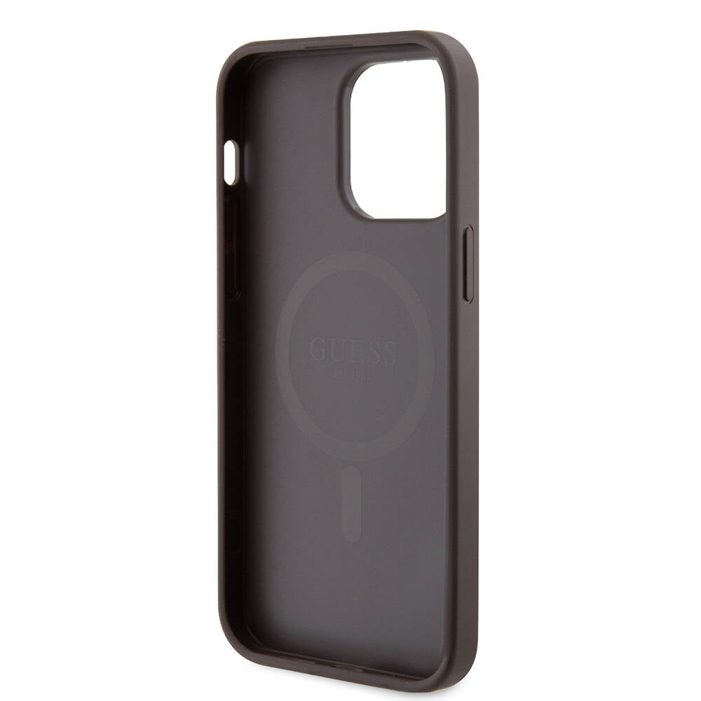 iPhone 14 Pro Max Kılıf Guess Orijinal Lisanslı M-safe Şarj Özellikli PU Halkalı 4G Desenli Yazı Logolu Kılıf