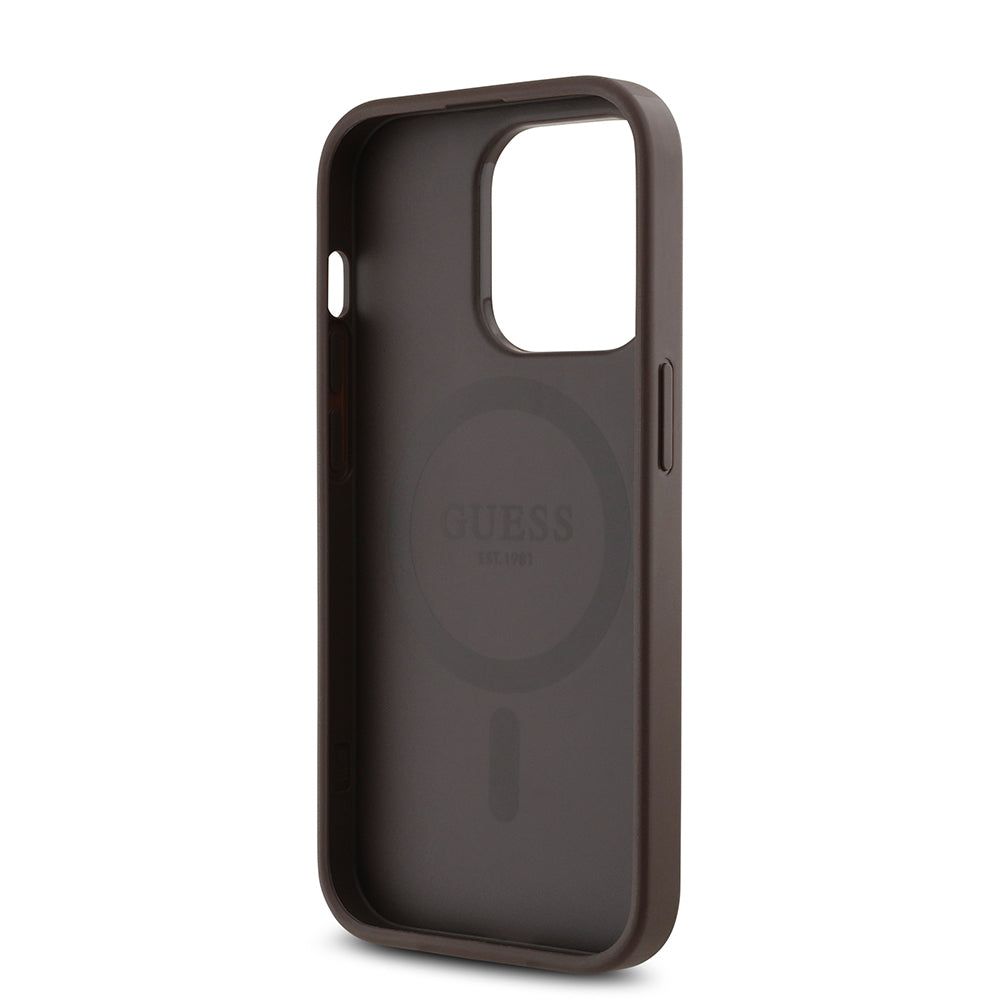 iPhone 14 Pro Max Kılıf Guess Orijinal Lisanslı M-safe Şarj Özellikli PU Üçgen Logo 4G Desenli Kılıf