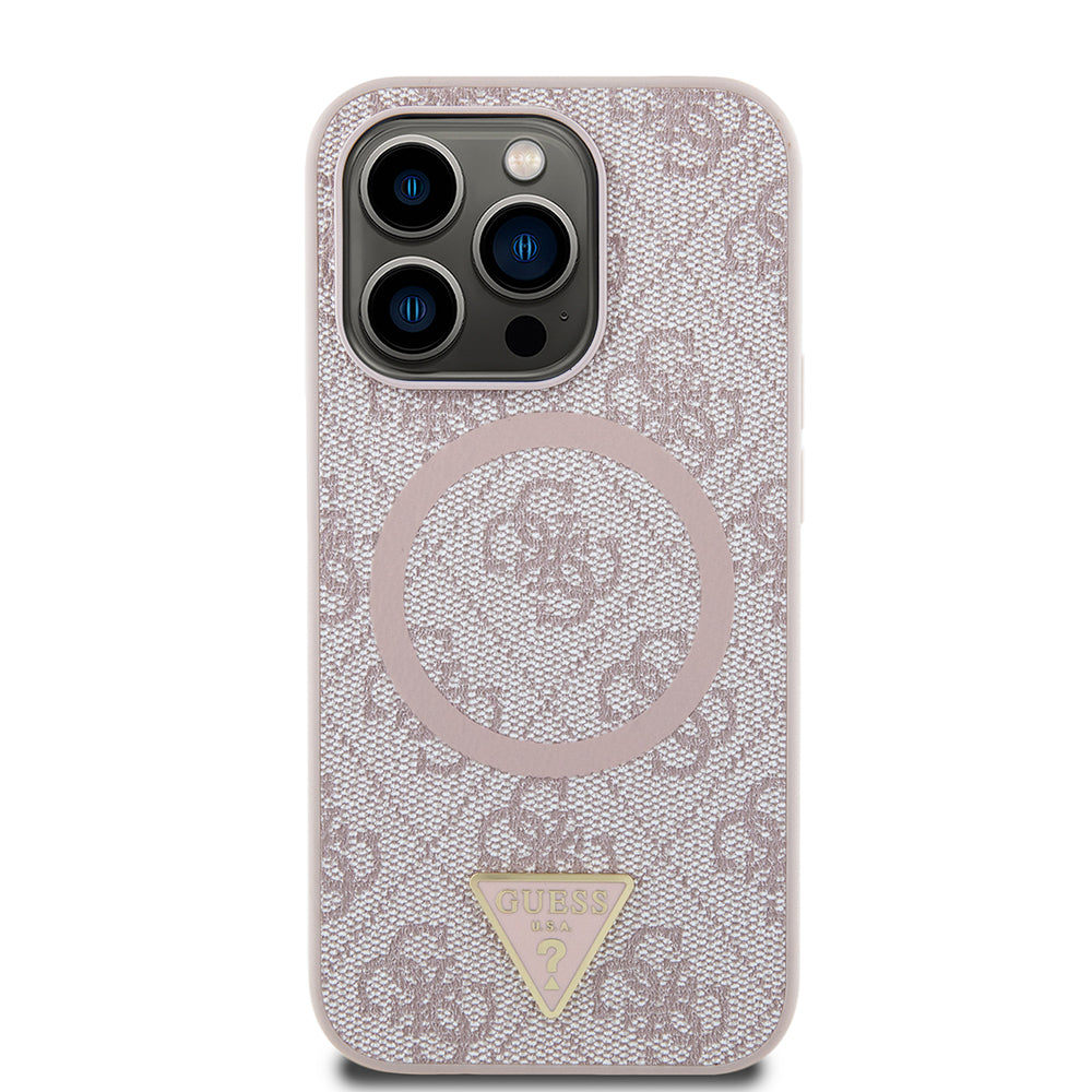 iPhone 14 Pro Max Kılıf Guess Orijinal Lisanslı M-safe Şarj Özellikli PU Üçgen Logo 4G Desenli Kılıf