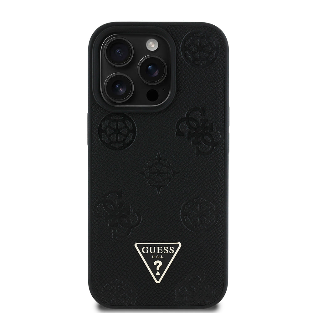 iPhone 14 Pro Max Kılıf Guess Orijinal Lisanslı M-safe Şarj Özellikli Sıcak Baskılı Üçgen Logolu PU Deri Peony Kılıf