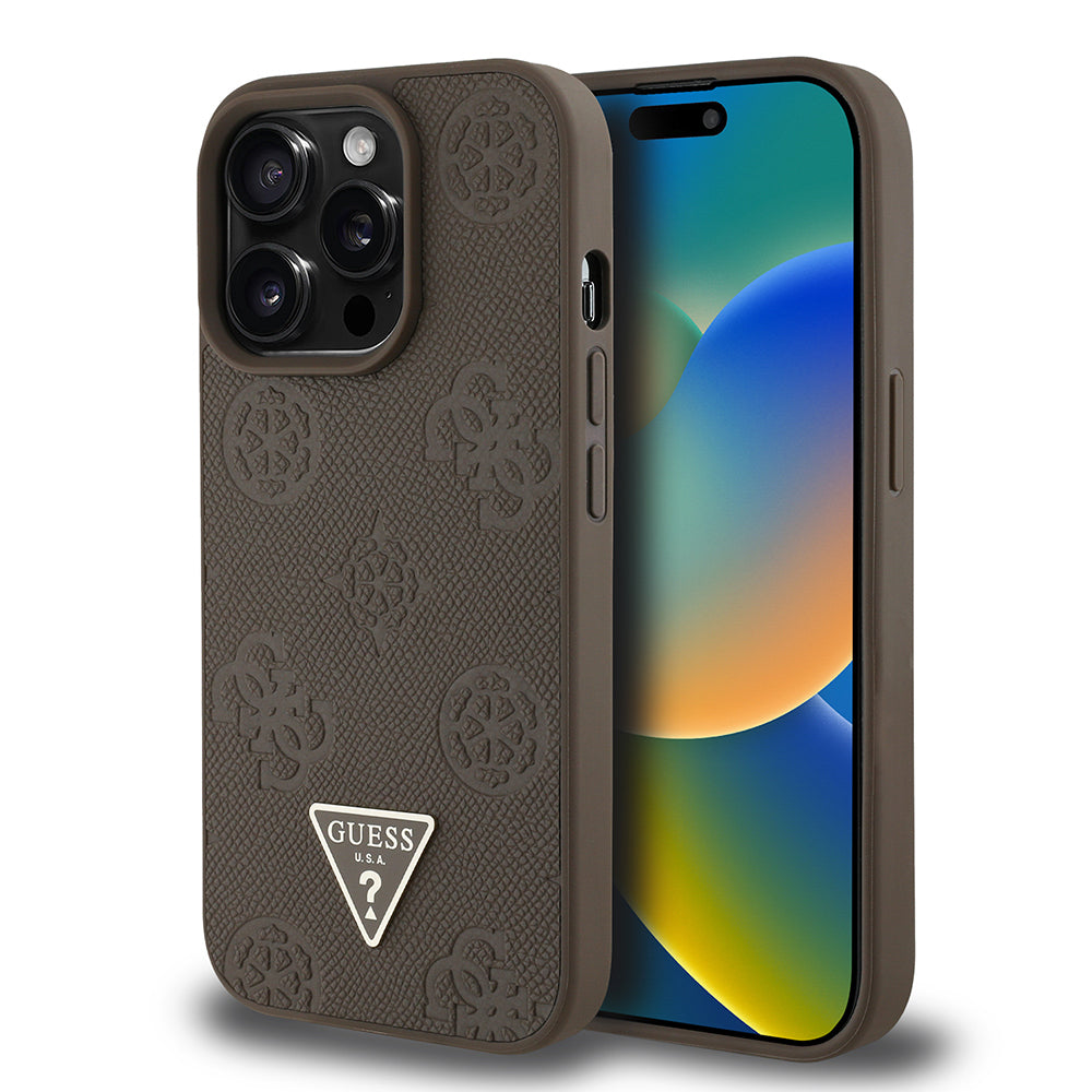 iPhone 14 Pro Max Kılıf Guess Orijinal Lisanslı M-safe Şarj Özellikli Sıcak Baskılı Üçgen Logolu PU Deri Peony Kılıf