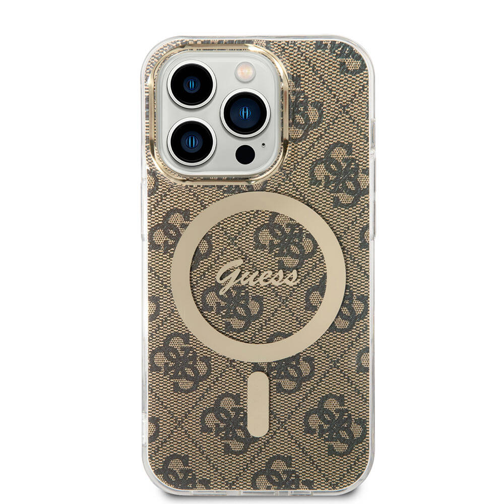 iPhone 14 Pro Max Kılıf Guess Orijinal Lisanslı M-safe Şarj Özellikli Yazı Logolu 4G Desenli Kılıf