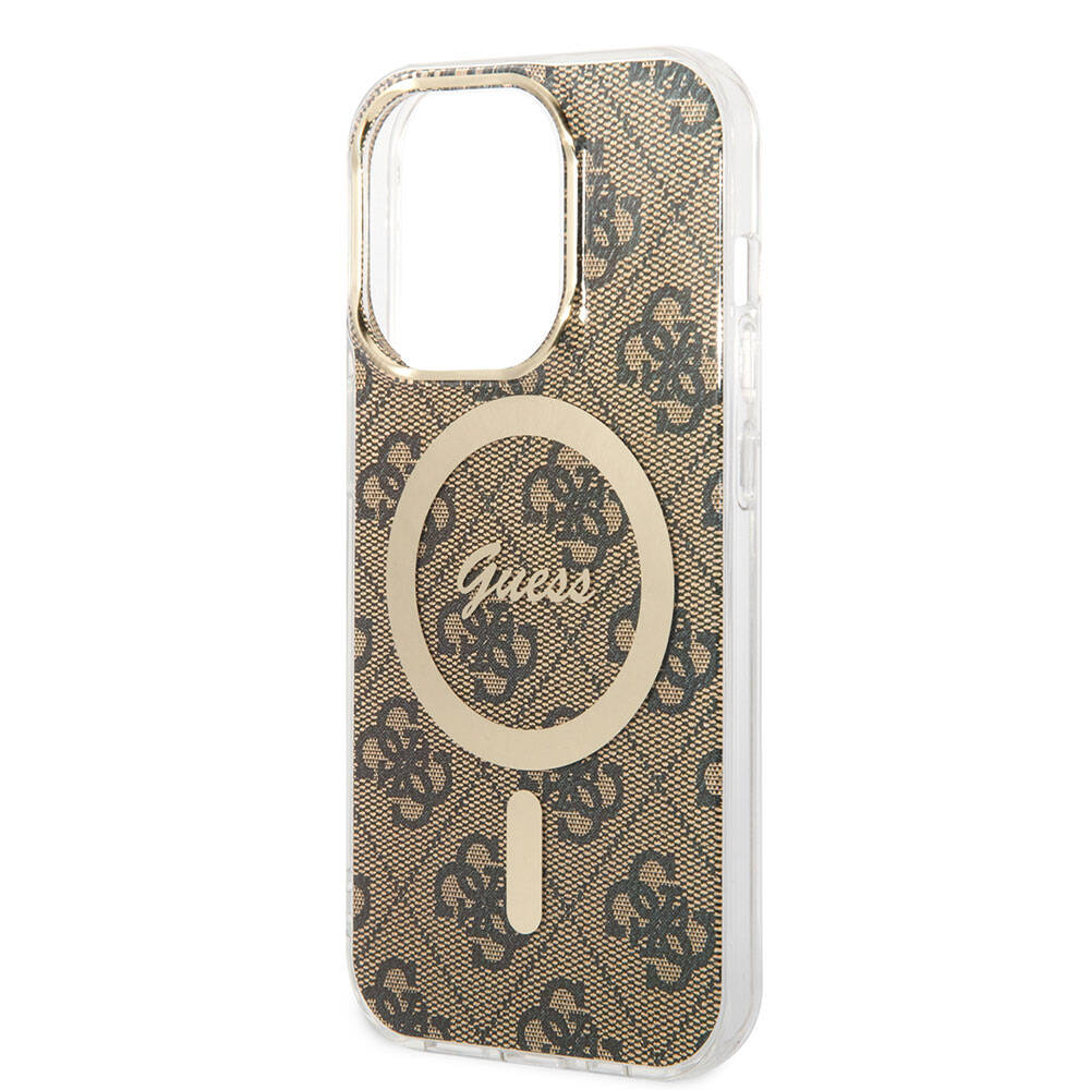 iPhone 14 Pro Max Kılıf Guess Orijinal Lisanslı M-safe Şarj Özellikli Yazı Logolu 4G Desenli Kılıf