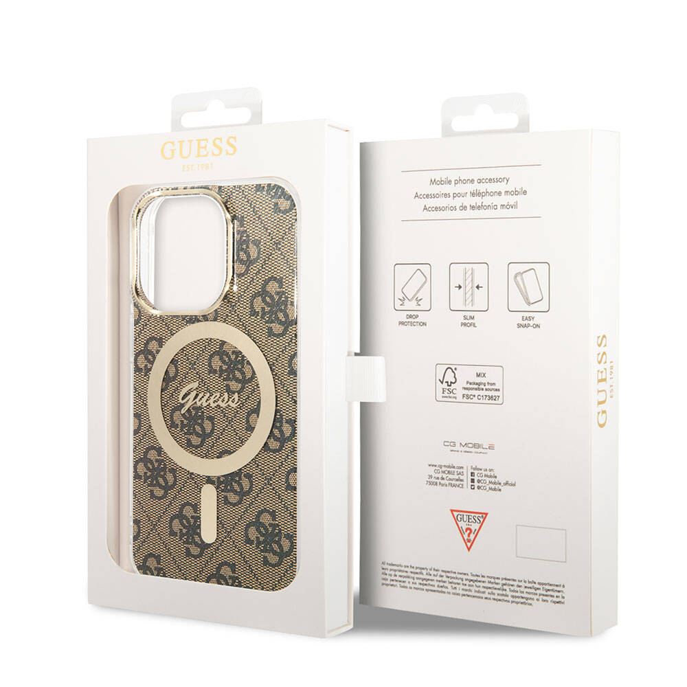 iPhone 14 Pro Max Kılıf Guess Orijinal Lisanslı M-safe Şarj Özellikli Yazı Logolu 4G Desenli Kılıf