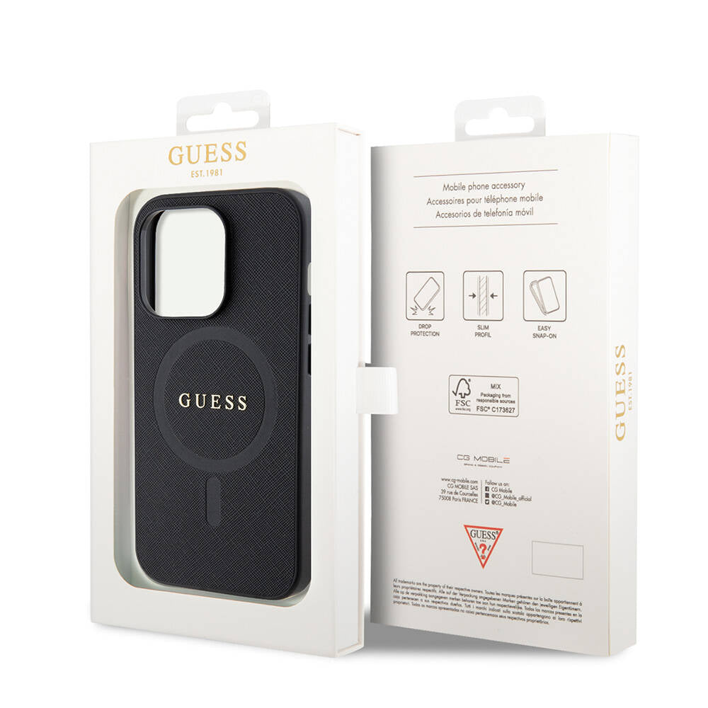 iPhone 14 Pro Max Kılıf Guess Orijinal Lisanslı M-safe Şarj Özellikli Yazı Logolu Saffiano Kılıf