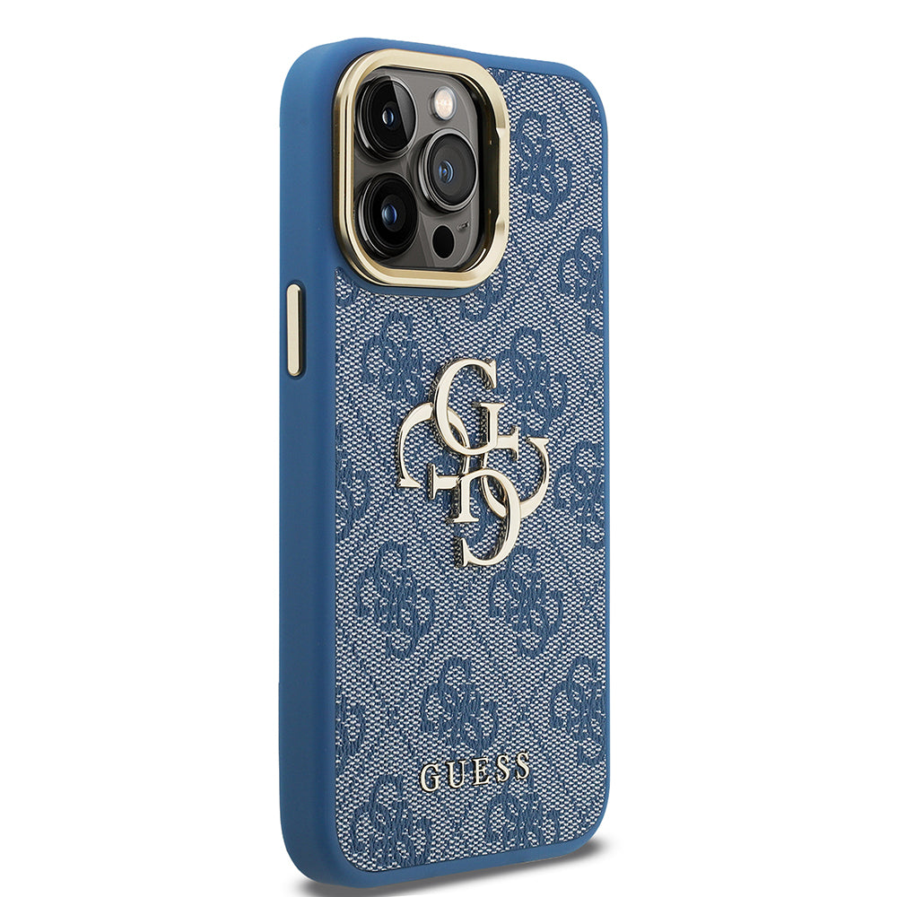 iPhone 14 Pro Max Kılıf Guess Orijinal Lisanslı PU Deri 4G Desenli Metal Büyük 4G ve Yazı Logolu Kamera Standlı Kılıf