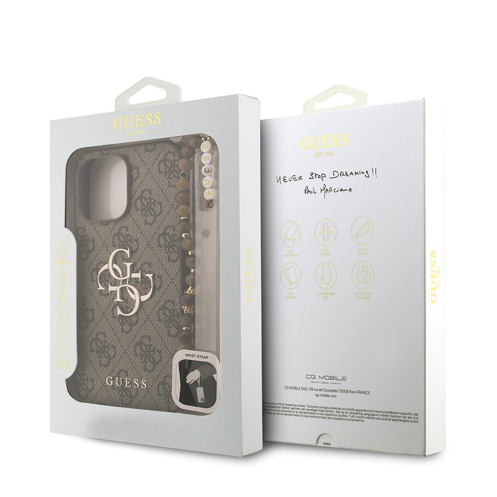 iPhone 14 Pro Max Kılıf Guess Orijinal Lisanslı PU Deri Bilek Askı İpli Metal Büyük 4G ve Yazı Logolu Kılıf