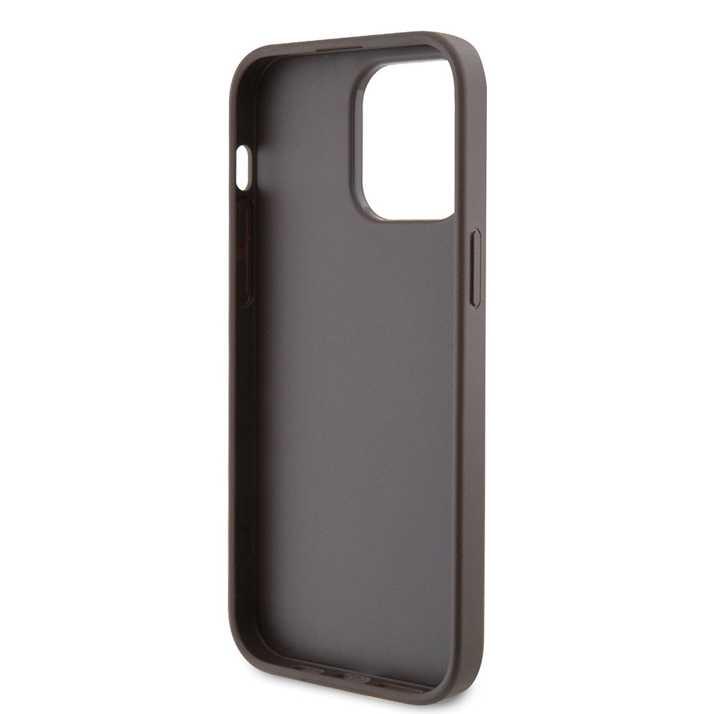 iPhone 14 Pro Max Kılıf Guess Orijinal Lisanslı PU Deri Taşlı Metal Üçgen Logolu Çapraz Vücut Askılı 4G Desenli Kılıf