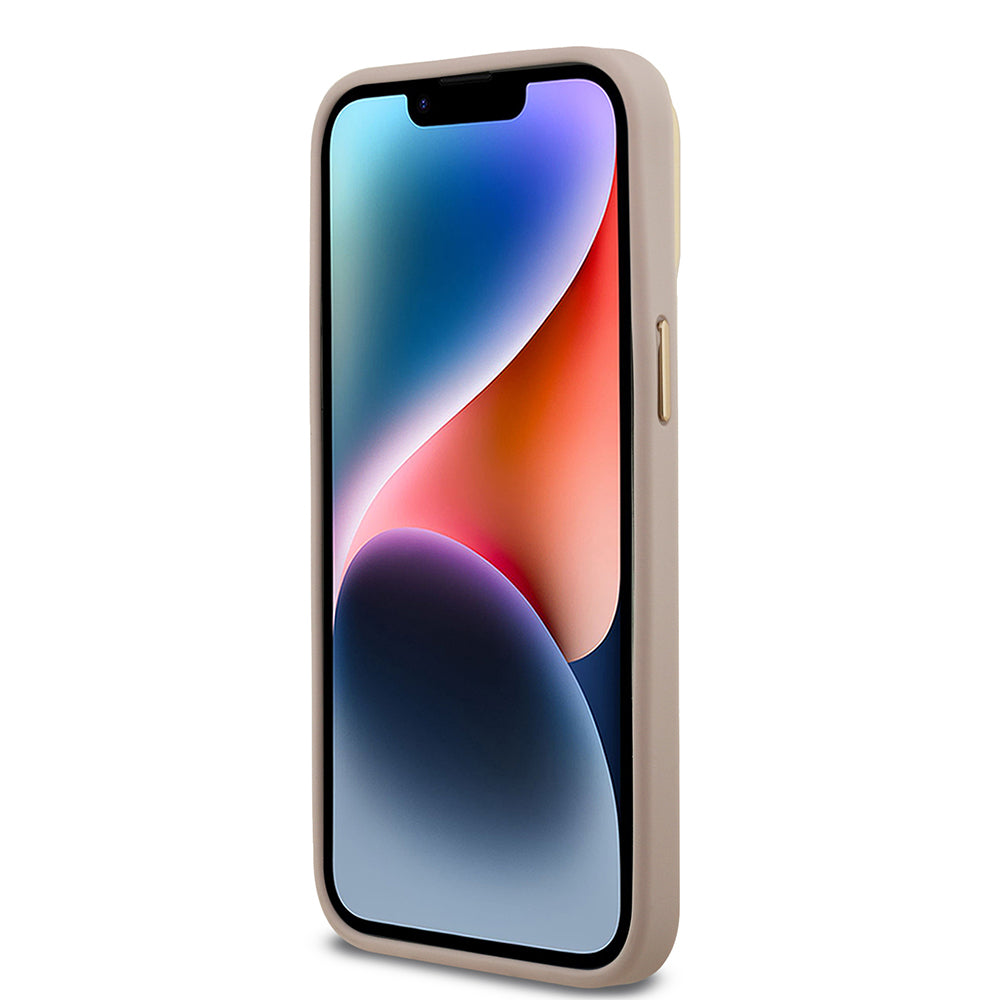 iPhone 14 Pro Max Kılıf Guess Orijinal Lisanslı PU Deri Taşlı Üçgen Logo 4G Desenli Kamera Standlı Kılıf