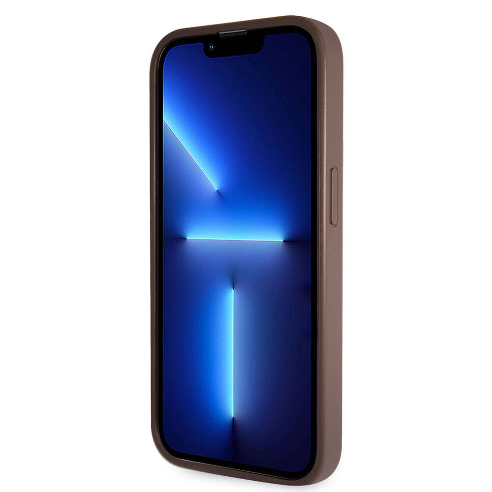 iPhone 14 Pro Max Kılıf Guess Orijinal Lisanslı PU Deri Taşlı Üçgen Logo 4G Desenli Kılıf