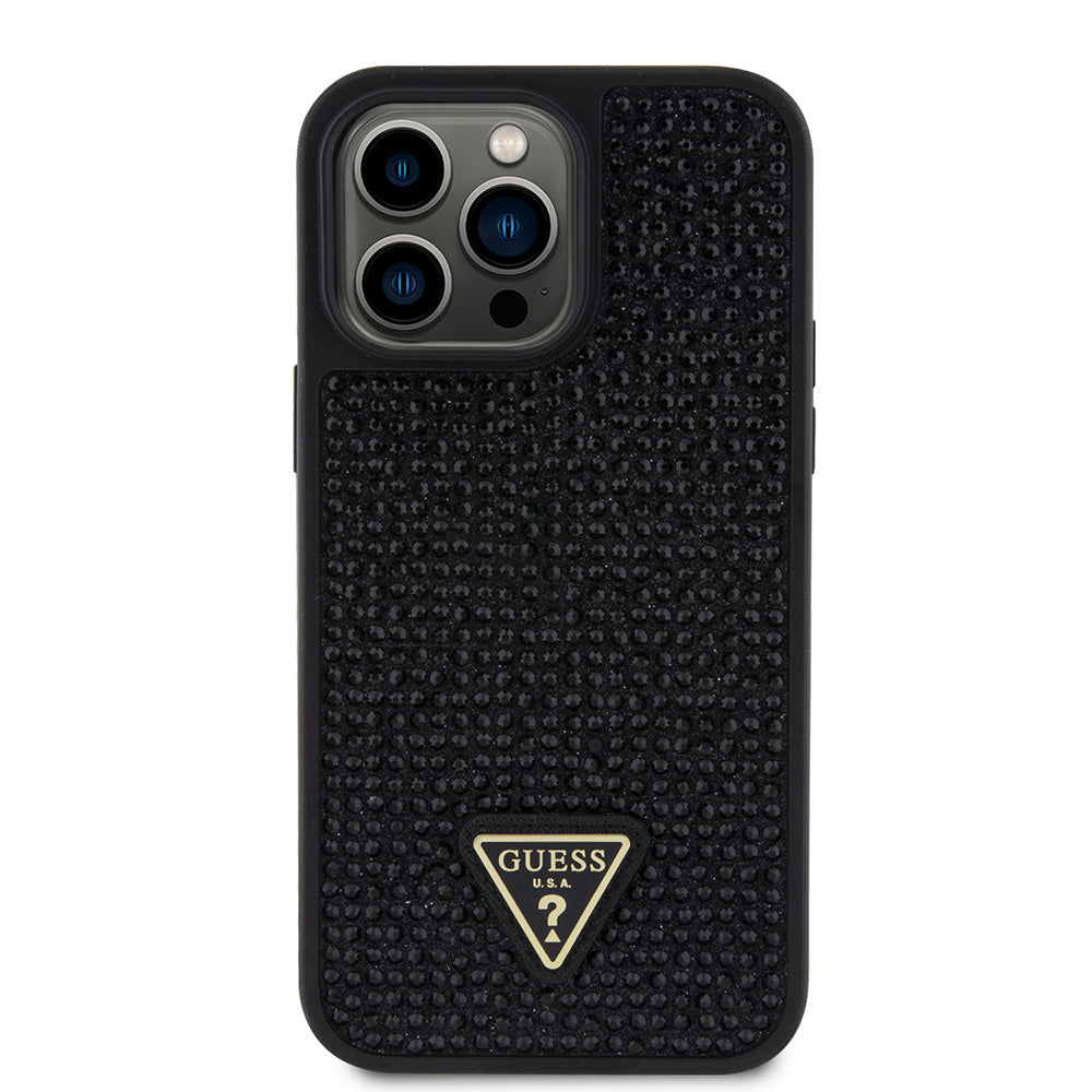 iPhone 14 Pro Max Kılıf Guess Orijinal Lisanslı Taşlı Arka Yüzey Üçgen Logolu Kılıf
