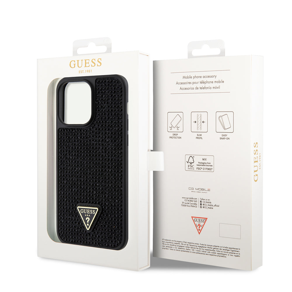 iPhone 14 Pro Max Kılıf Guess Orijinal Lisanslı Taşlı Arka Yüzey Üçgen Logolu Kılıf