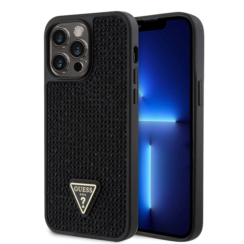 iPhone 14 Pro Max Kılıf Guess Orijinal Lisanslı Taşlı Arka Yüzey Üçgen Logolu Kılıf