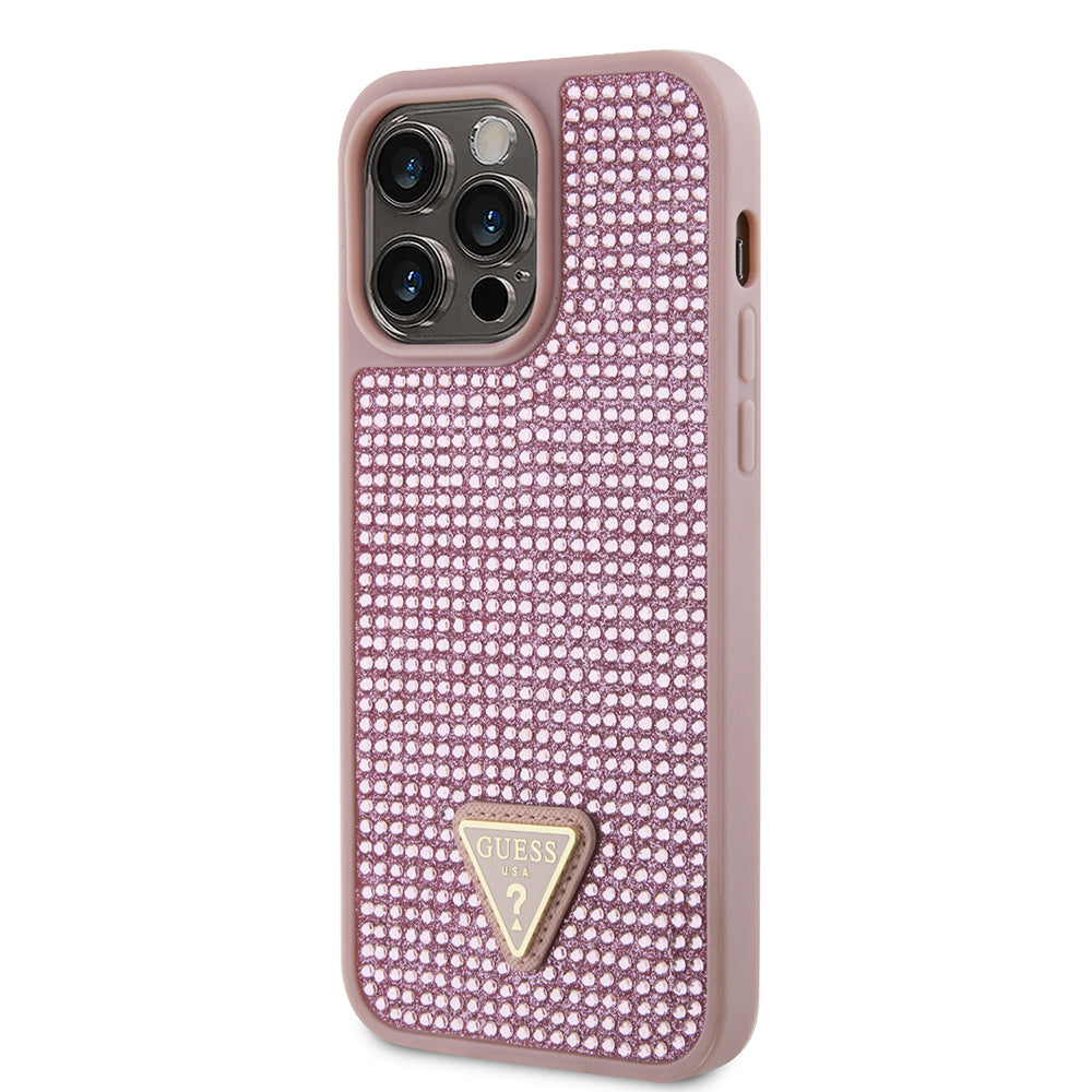 iPhone 14 Pro Max Kılıf Guess Orijinal Lisanslı Taşlı Arka Yüzey Üçgen Logolu Kılıf