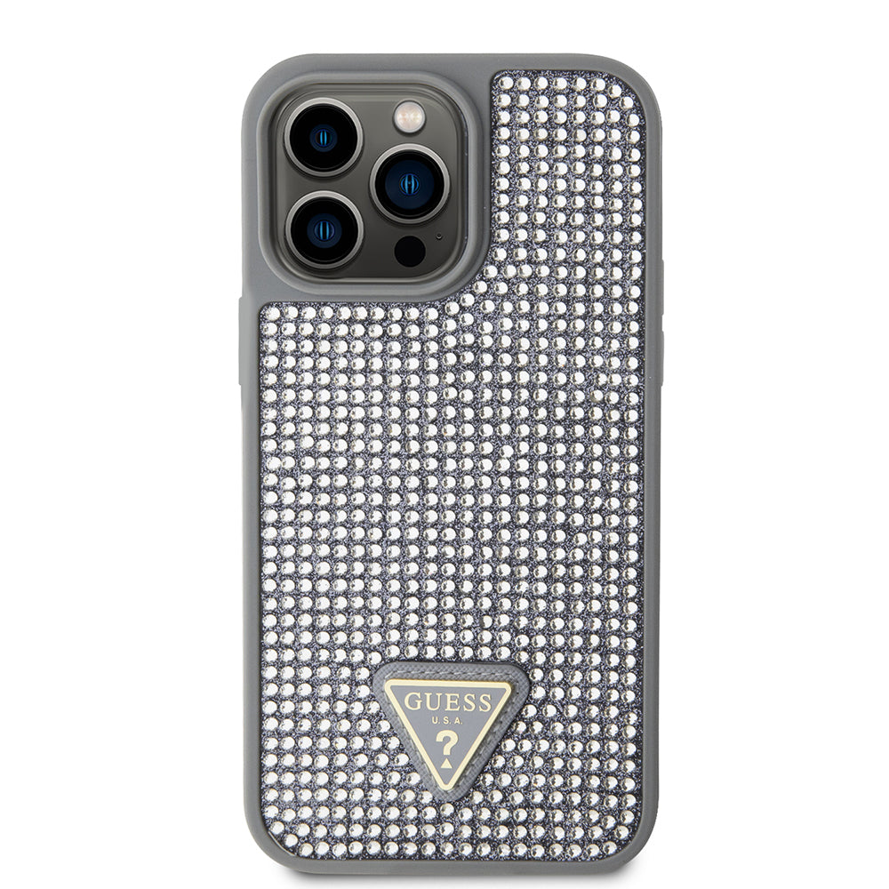 iPhone 14 Pro Max Kılıf Guess Orijinal Lisanslı Taşlı Arka Yüzey Üçgen Logolu Kılıf