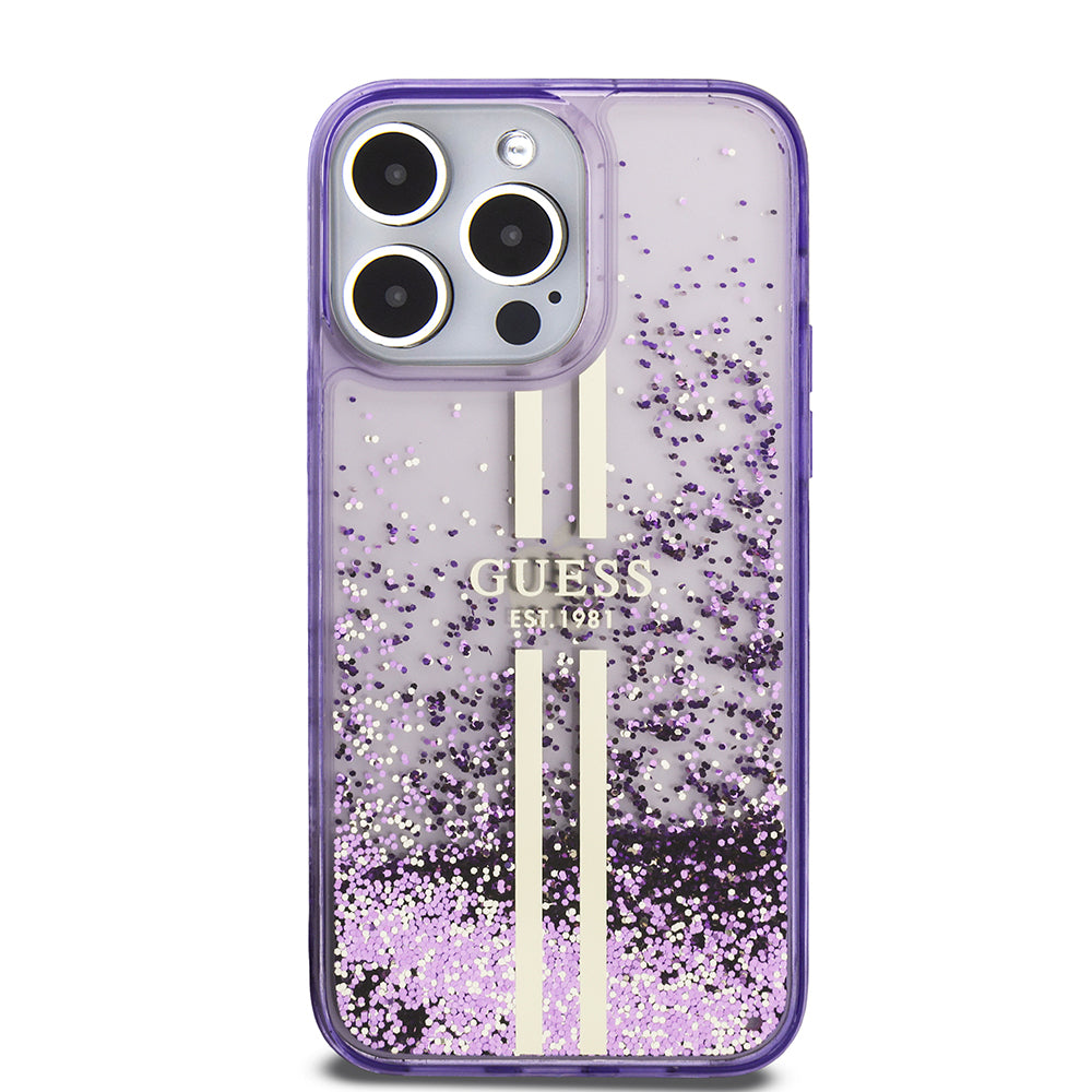 iPhone 14 Pro Max Kılıf Guess Orijinal Lisanslı Transparan Sıvılı Simli Altın Çizgili Kılıf