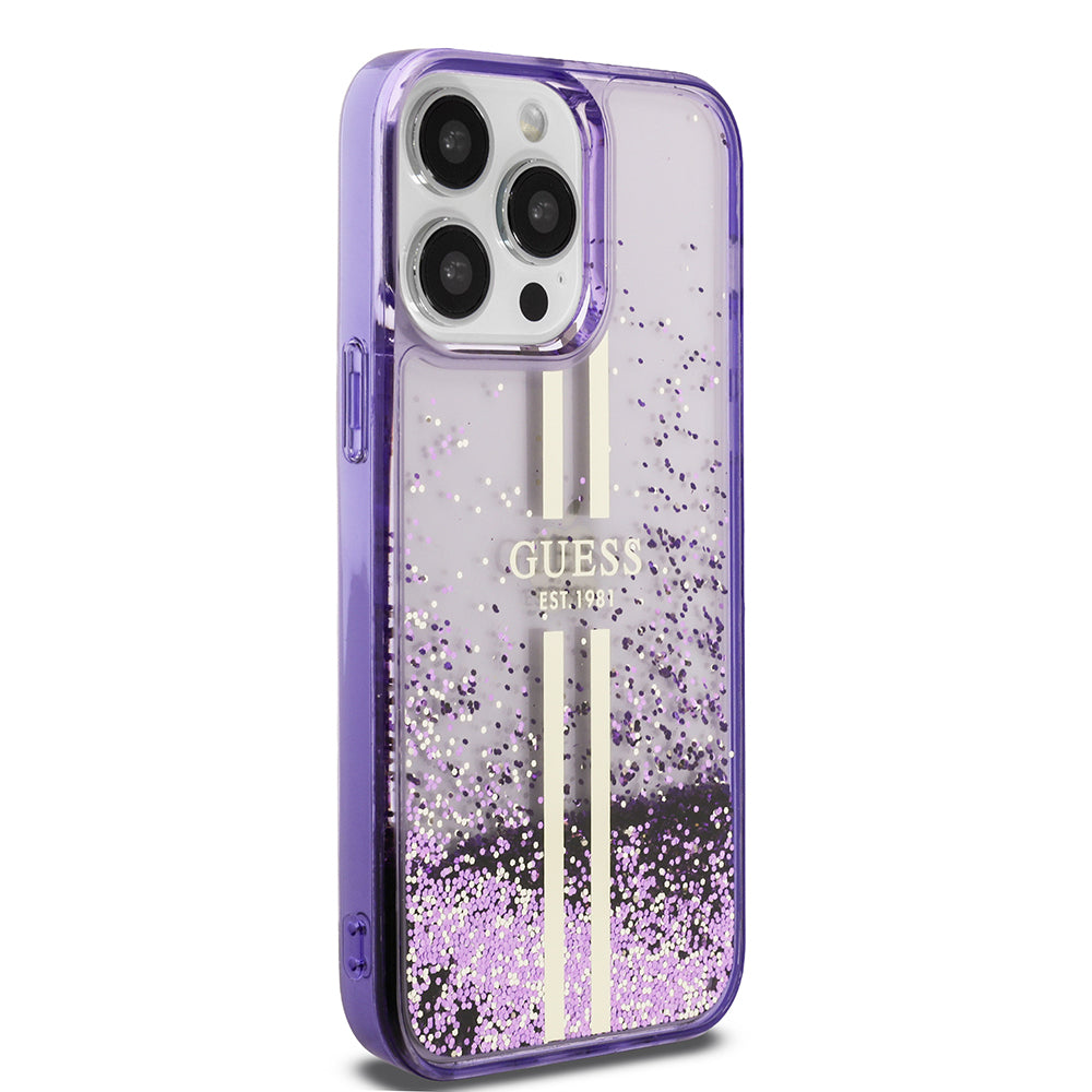 iPhone 14 Pro Max Kılıf Guess Orijinal Lisanslı Transparan Sıvılı Simli Altın Çizgili Kılıf