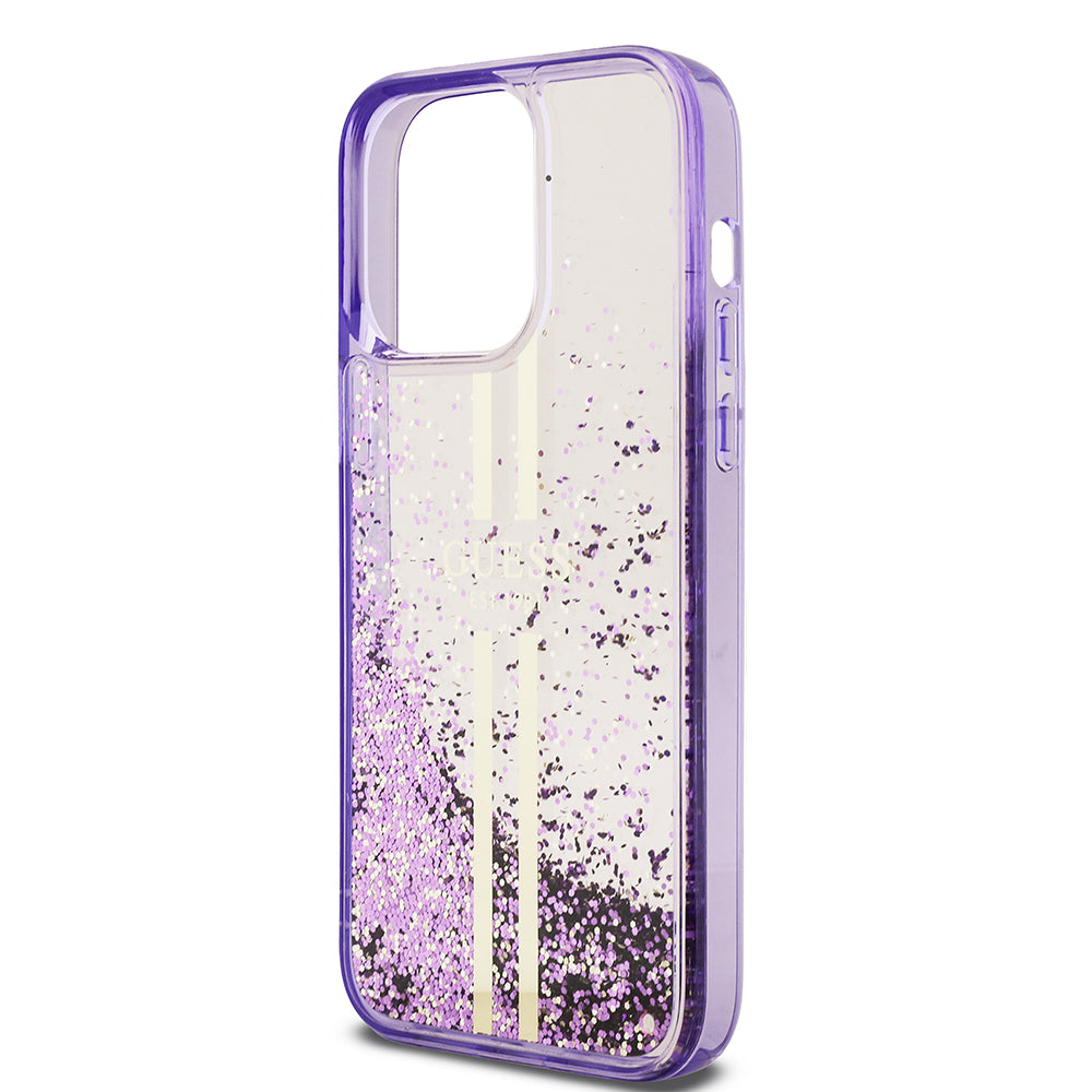 iPhone 14 Pro Max Kılıf Guess Orijinal Lisanslı Transparan Sıvılı Simli Altın Çizgili Kılıf